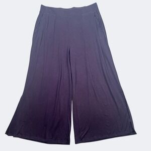 Eileen Fisher Pants Womens M Dark Burgundy Tencel Crop Wide Leg Pull On Stretch